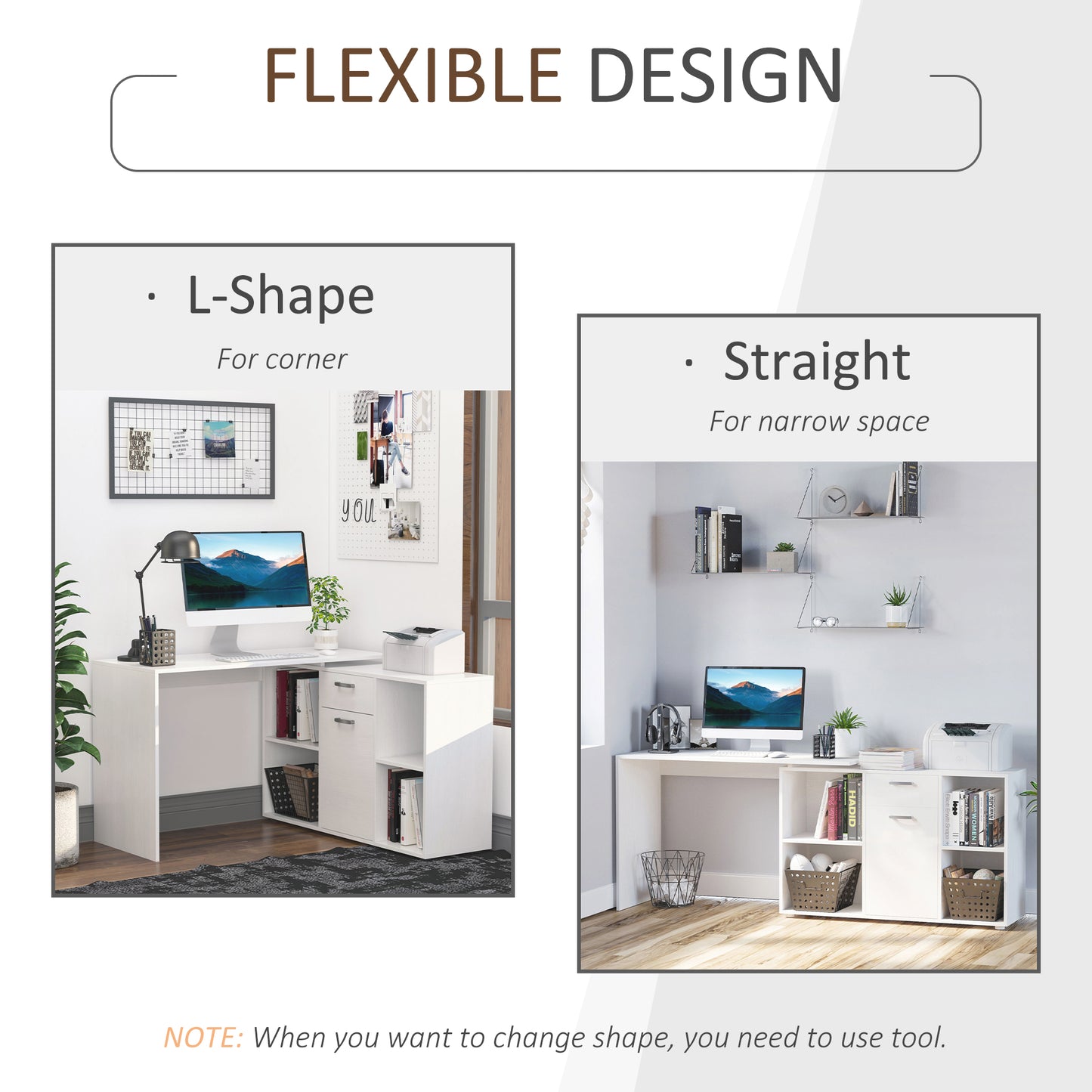 Multipurpose L-Shaped Computer Desk Laptop Workstation MDF White