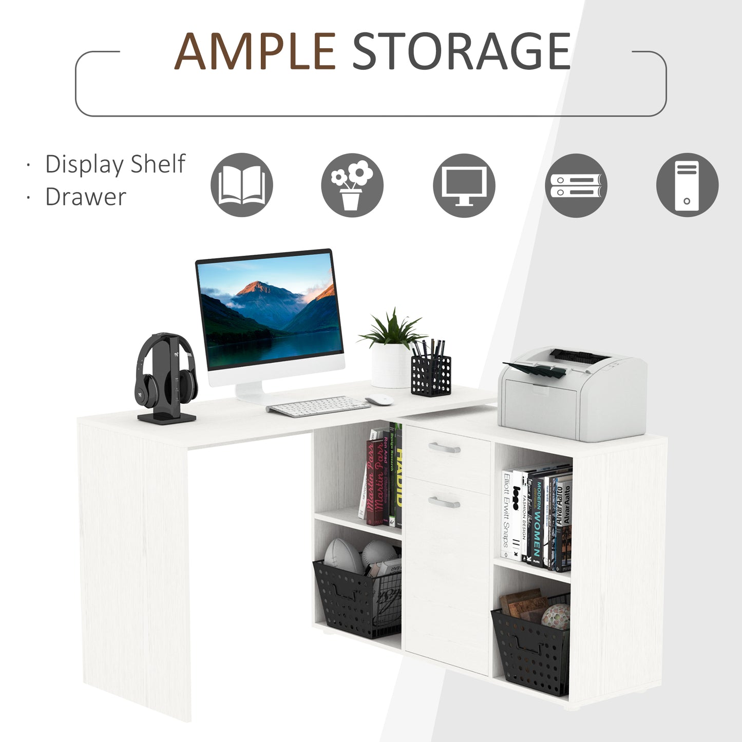 Multipurpose L-Shaped Computer Desk Laptop Workstation MDF White