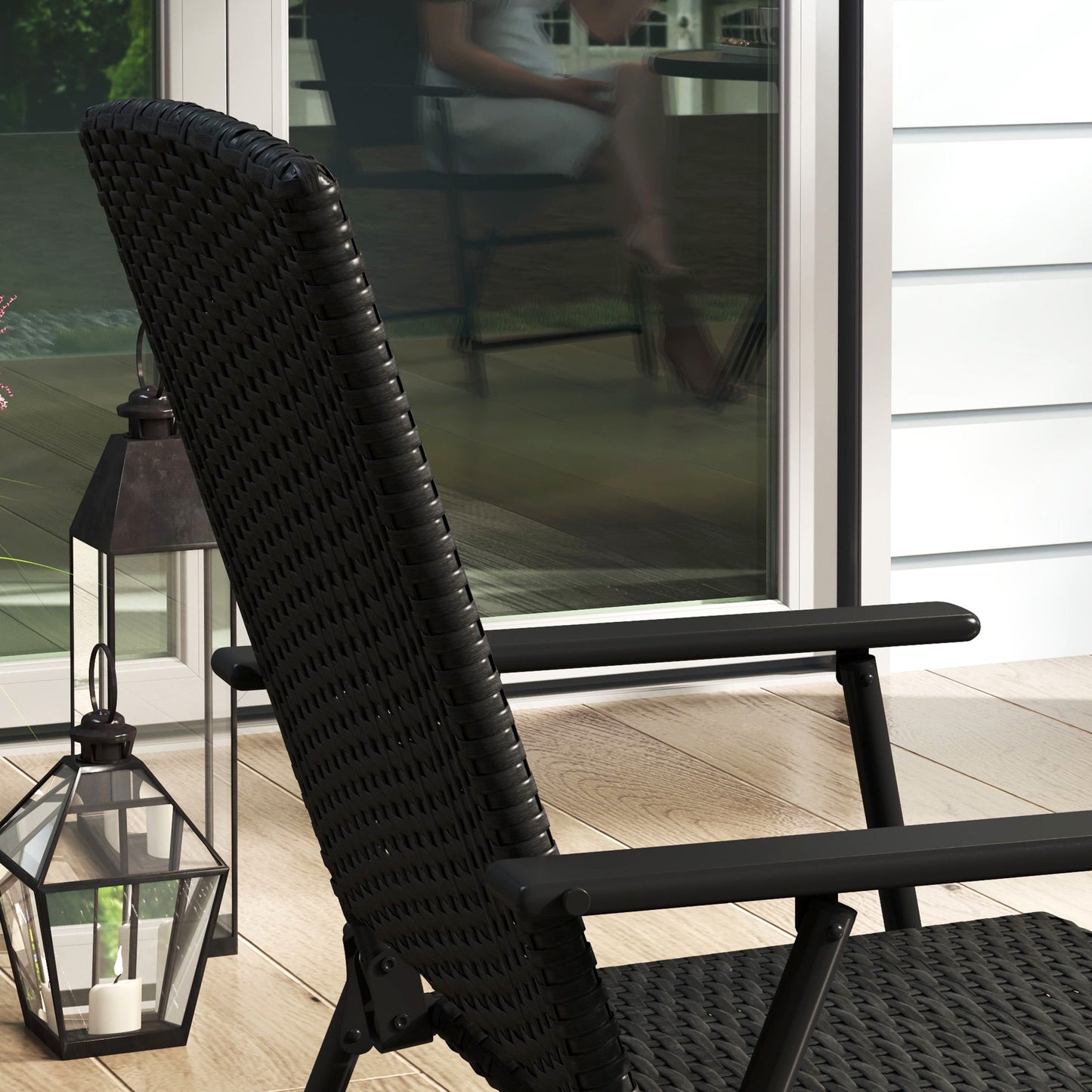 4pcs Rattan Chair Foldable Garden Furniture w/ Armrest Black