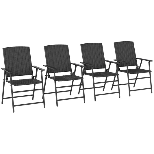 4pcs Rattan Chair Foldable Garden Furniture w/ Armrest Black