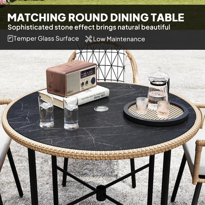 5 Piece Patio Rattan Dining Set w/ Removable Cushions, Light Brown