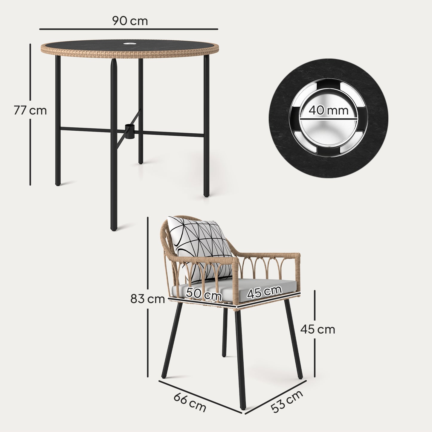 5 Piece Patio Rattan Dining Set w/ Removable Cushions, Light Brown