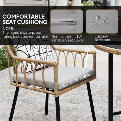 5 Piece Patio Rattan Dining Set w/ Removable Cushions, Light Brown