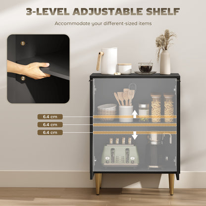 Sideboard Buffet Cabinet, Modern Kitchen Storage Cabinet with 2 Doors and Adjustable Shelf, Living Room Sideboard with Metal Legs for Hallway, Black