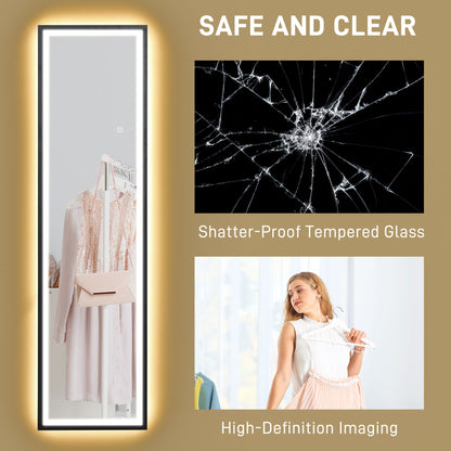 150 x 40cm Full Length Mirror w/ Adjustable Lights Metal Frame Black