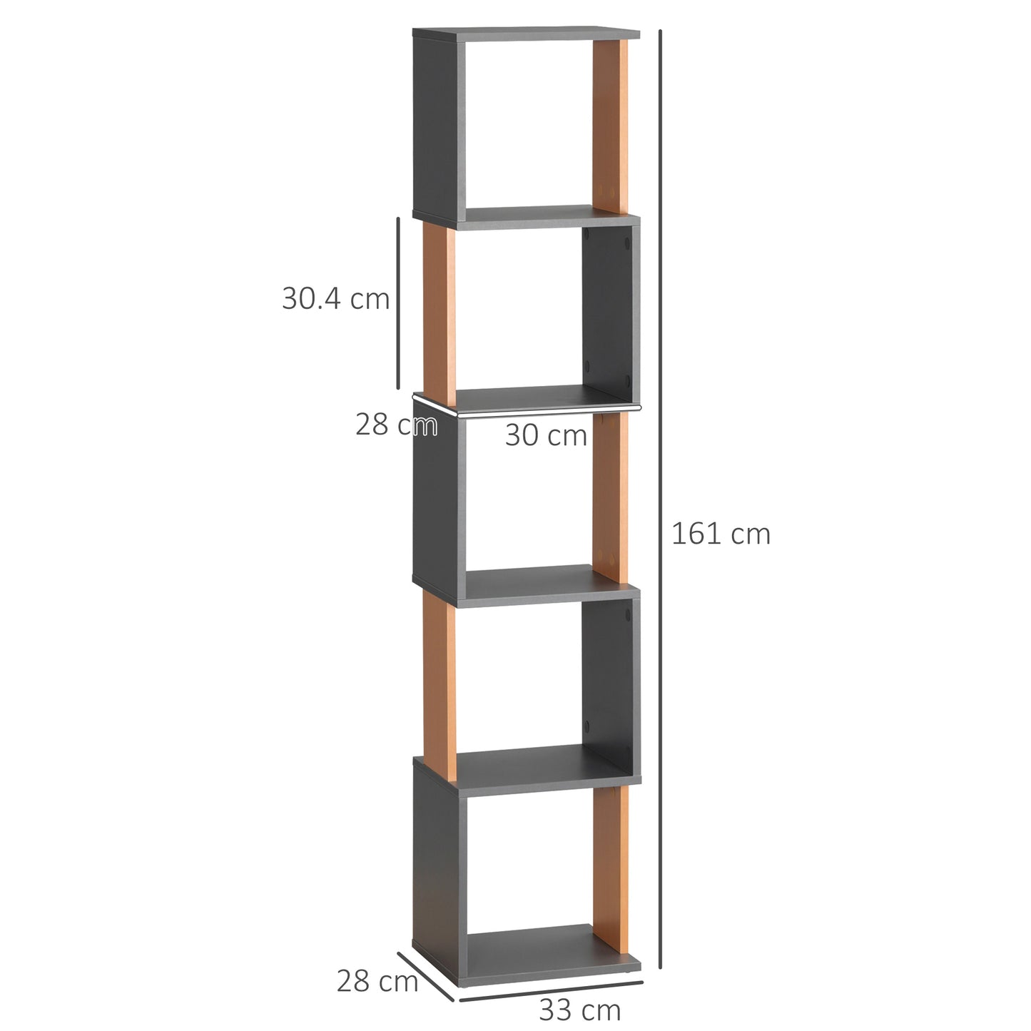 5-Tier Bookshelf Freestanding Bookcase Storage Shelves, Dark Grey