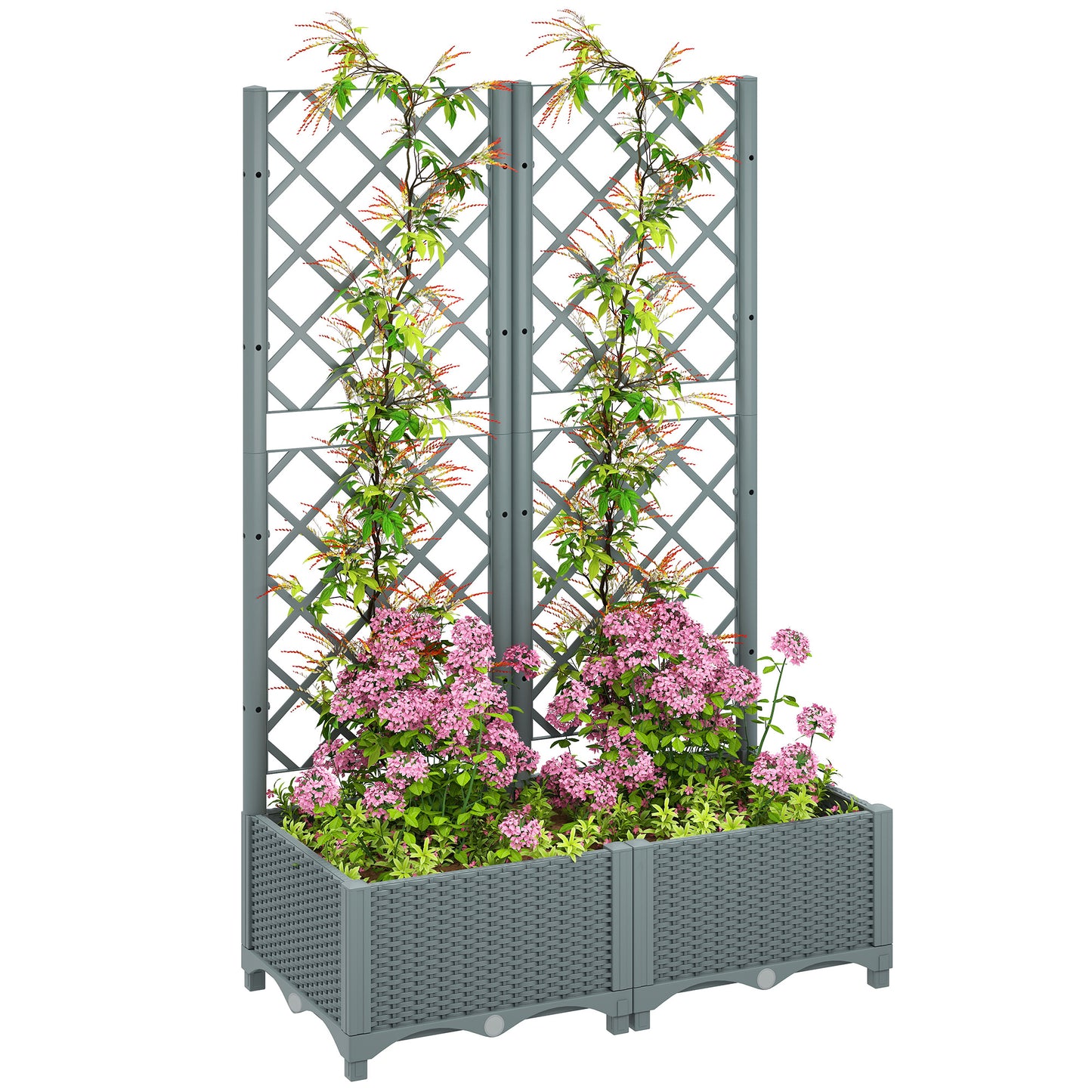 Plastic Planter Box with Trellis, Vegetable Planter w/ Drain Plugs