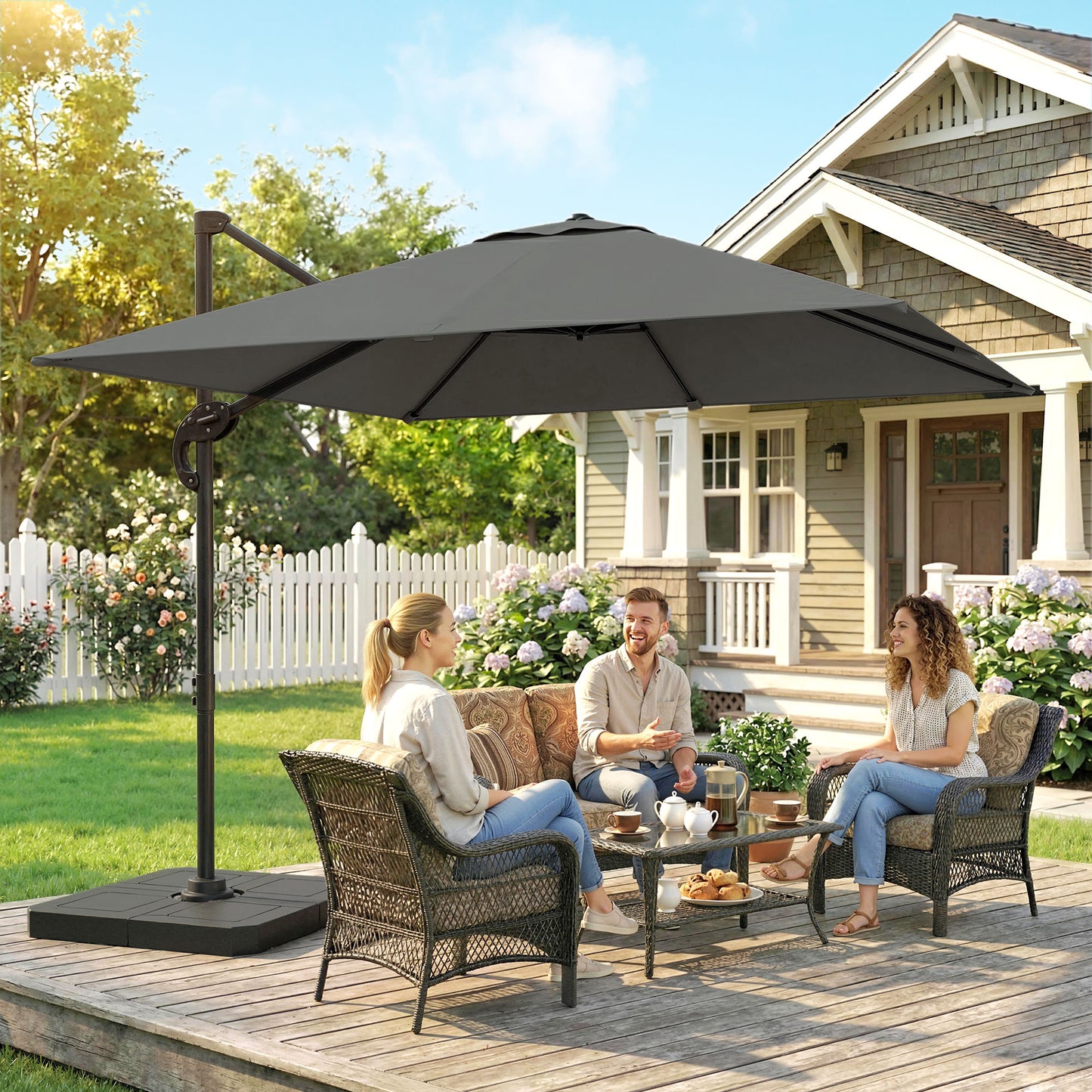 2.4 x 2.4 m Cantilever Parasol w/ Umbrella Weights, Dark Grey