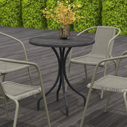 Round Garden Table Outdoor Side Table with Steel Frame Grey