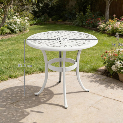 60cm Round Garden Table with Cast Aluminium Frame, White