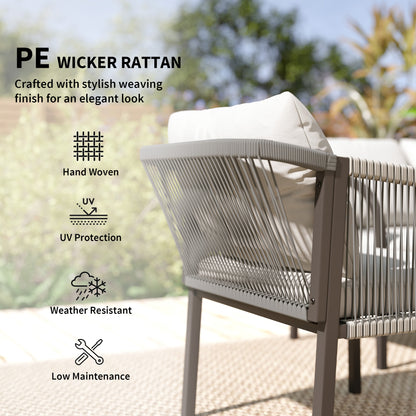 4 Piece Rattan Garden Furniture Set w/ Steel Frame, Cushions, Grey