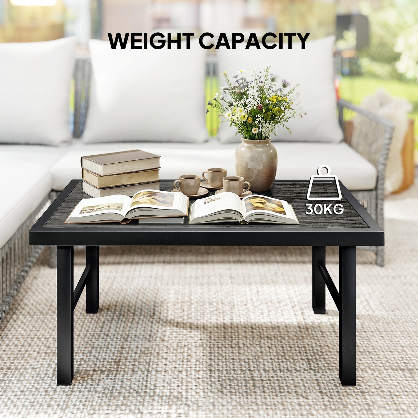 Garden Coffee Table with SPC Woodgrain Tabletop, Dark Grey