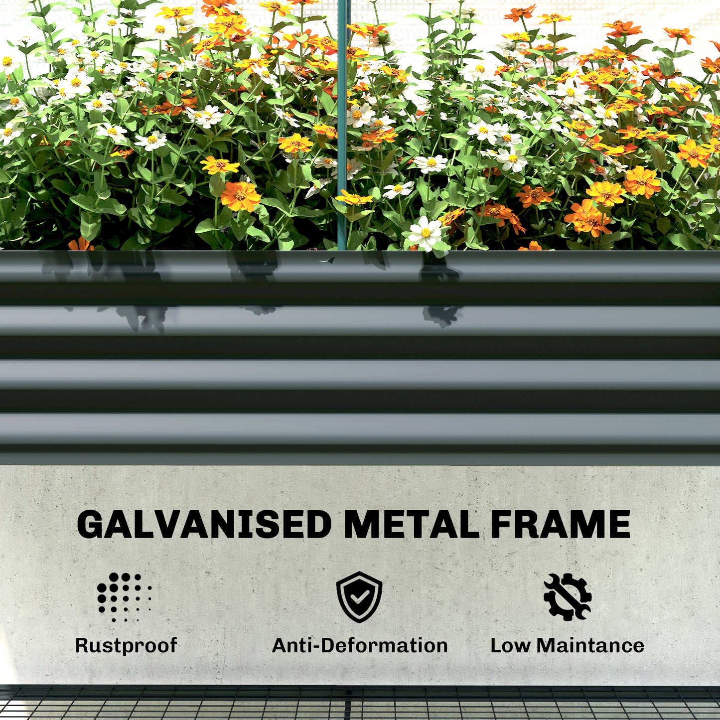 Galvanised Raised Planter with Greenhouse Cover and Bottom Shelf