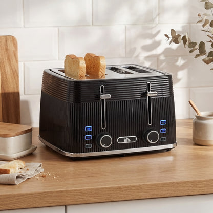 4 Slice Toaster with 7 Browning Levels, Reheat/Defrost/Cancel Functions, Self-centring Function, Electric Toaster with Removable Crumb Tray, 1860W, Black