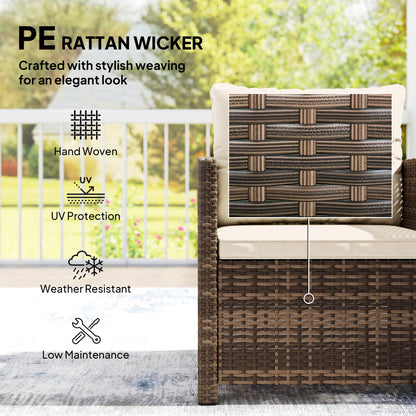 Rattan Garden Furniture Bistro Set with Cushion, Mixed Brown