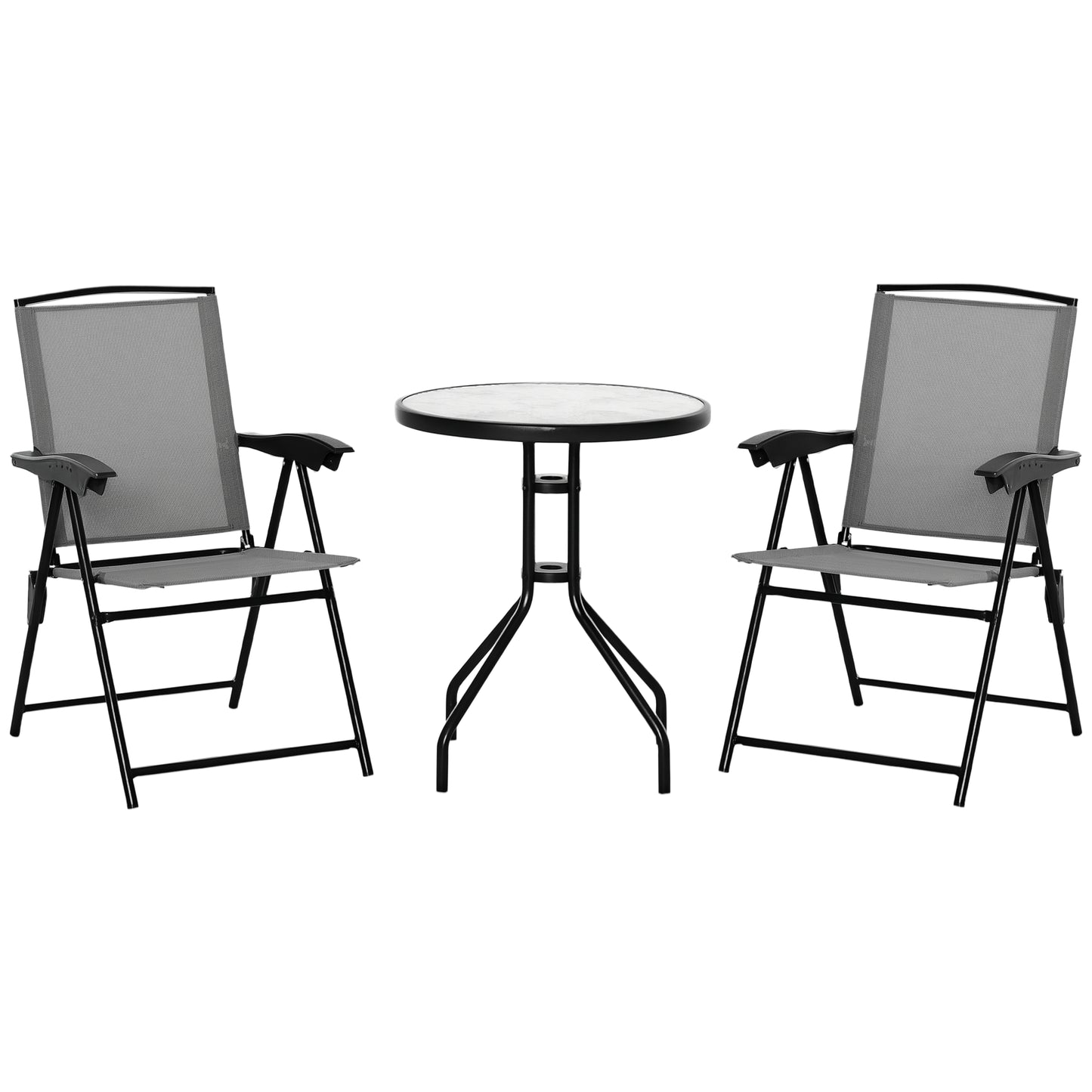 Patio Bistro Set Folding Chairs Garden Coffee Table for Balcony Grey