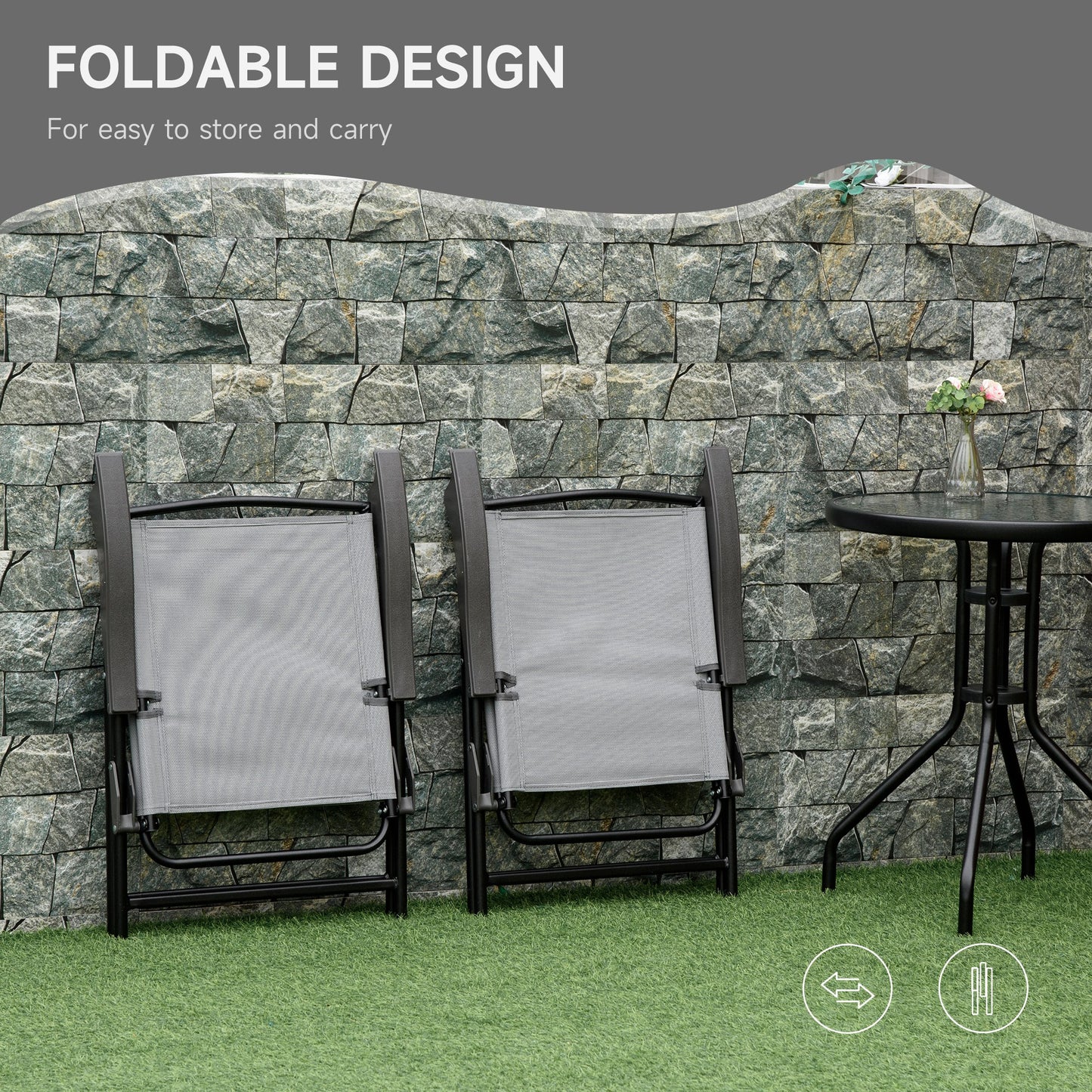 Patio Bistro Set Folding Chairs Garden Coffee Table for Balcony Grey