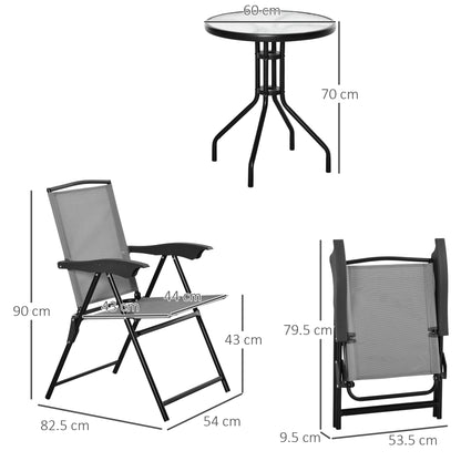 Patio Bistro Set Folding Chairs Garden Coffee Table for Balcony Grey