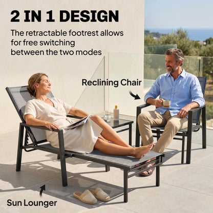 Sun Loungers Set of 2 w/ Retractable Footrest 5-Position Adjustable