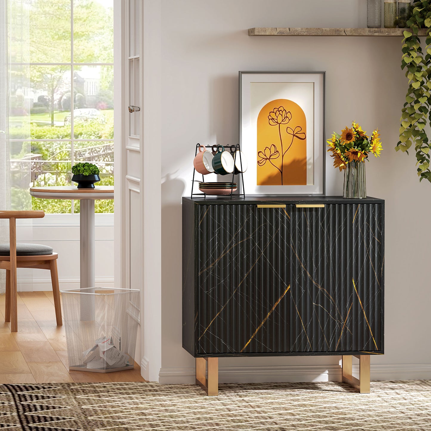 Sideboard, Buffet Cabinet with 2 Doors and Adjustable Shelves, Black
