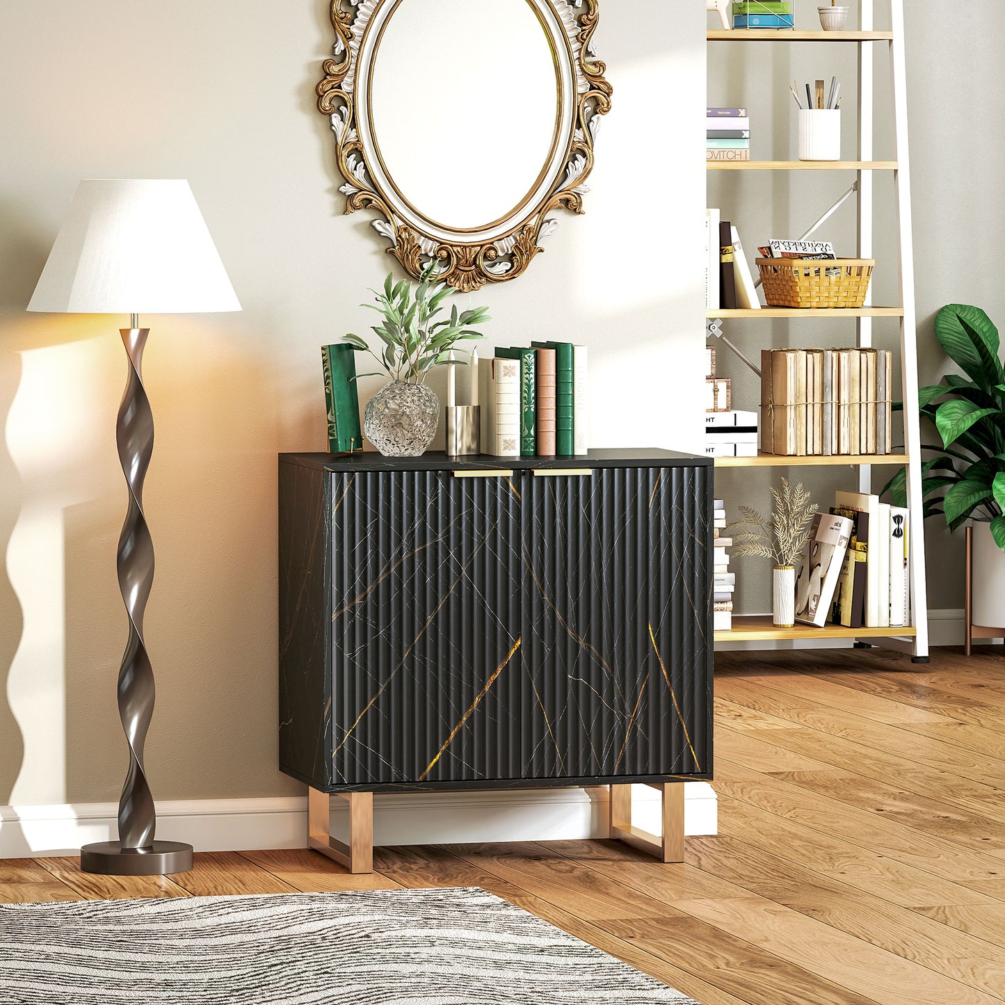 Sideboard, Buffet Cabinet with 2 Doors and Adjustable Shelves, Black
