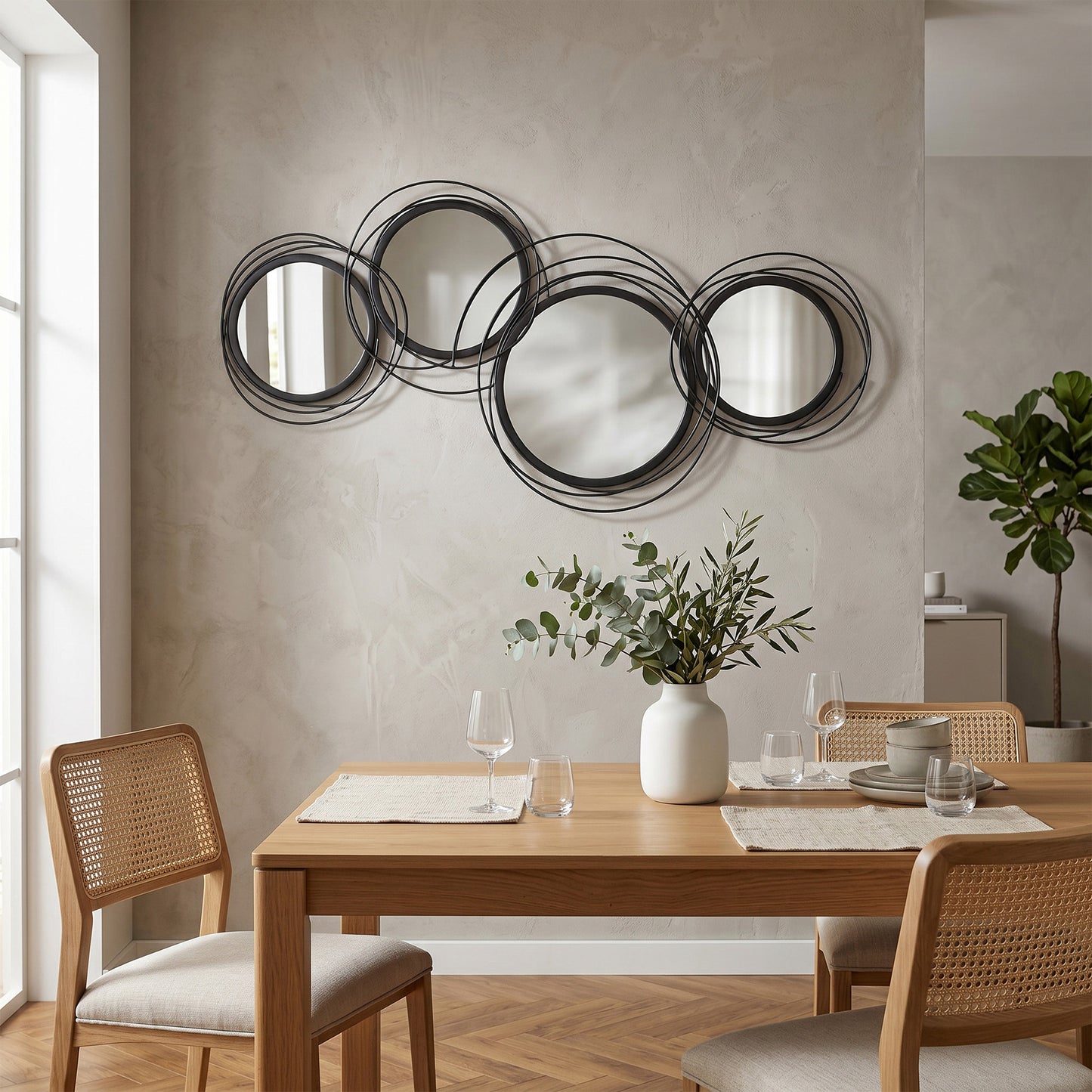 Metal Wall Art 56cm Modern Decorative Mirror Decor Hanging Home Wall Sculptures for Living Room Bedroom Dining Room, Black