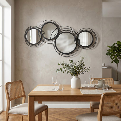 Metal Wall Art 56cm Modern Decorative Mirror Decor Hanging Home Wall Sculptures for Living Room Bedroom Dining Room, Black