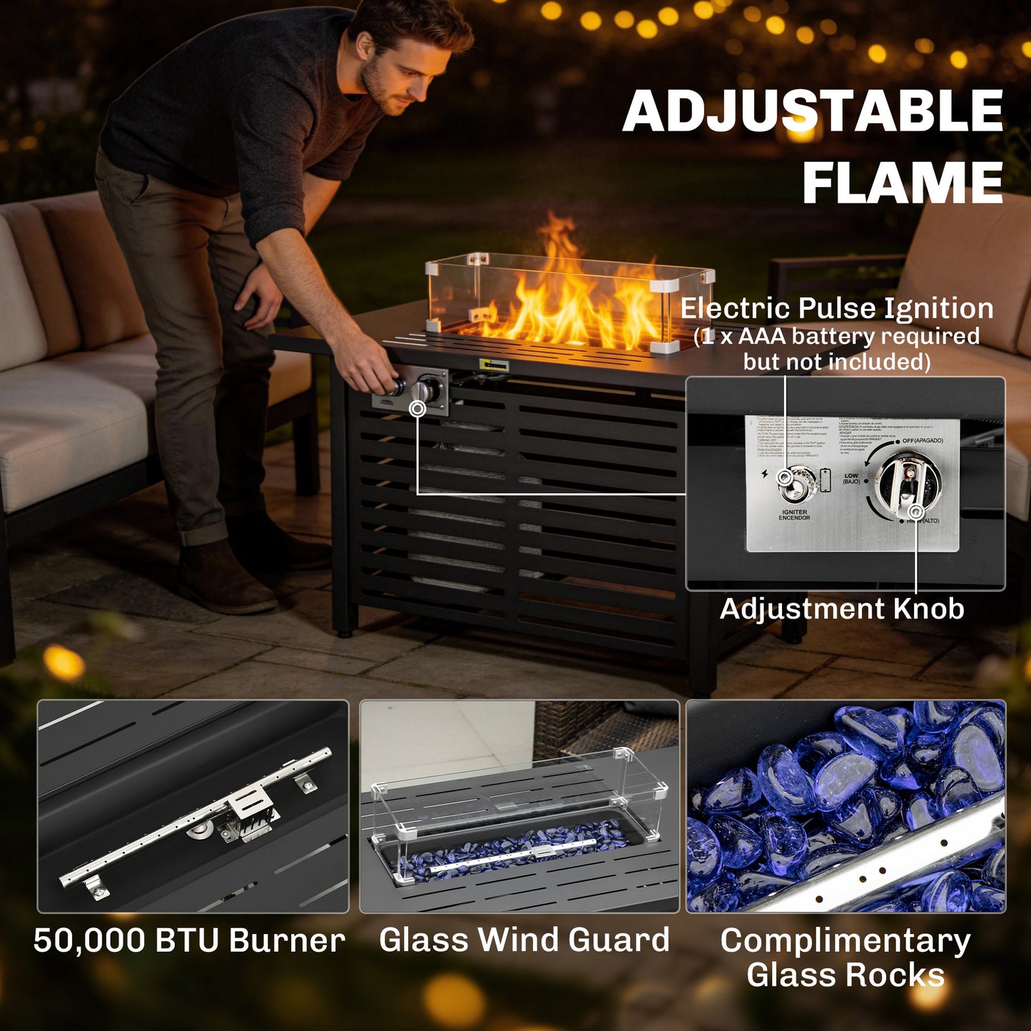 Table W/ Rain Cover 50,000 BTU Outdoor Firepit