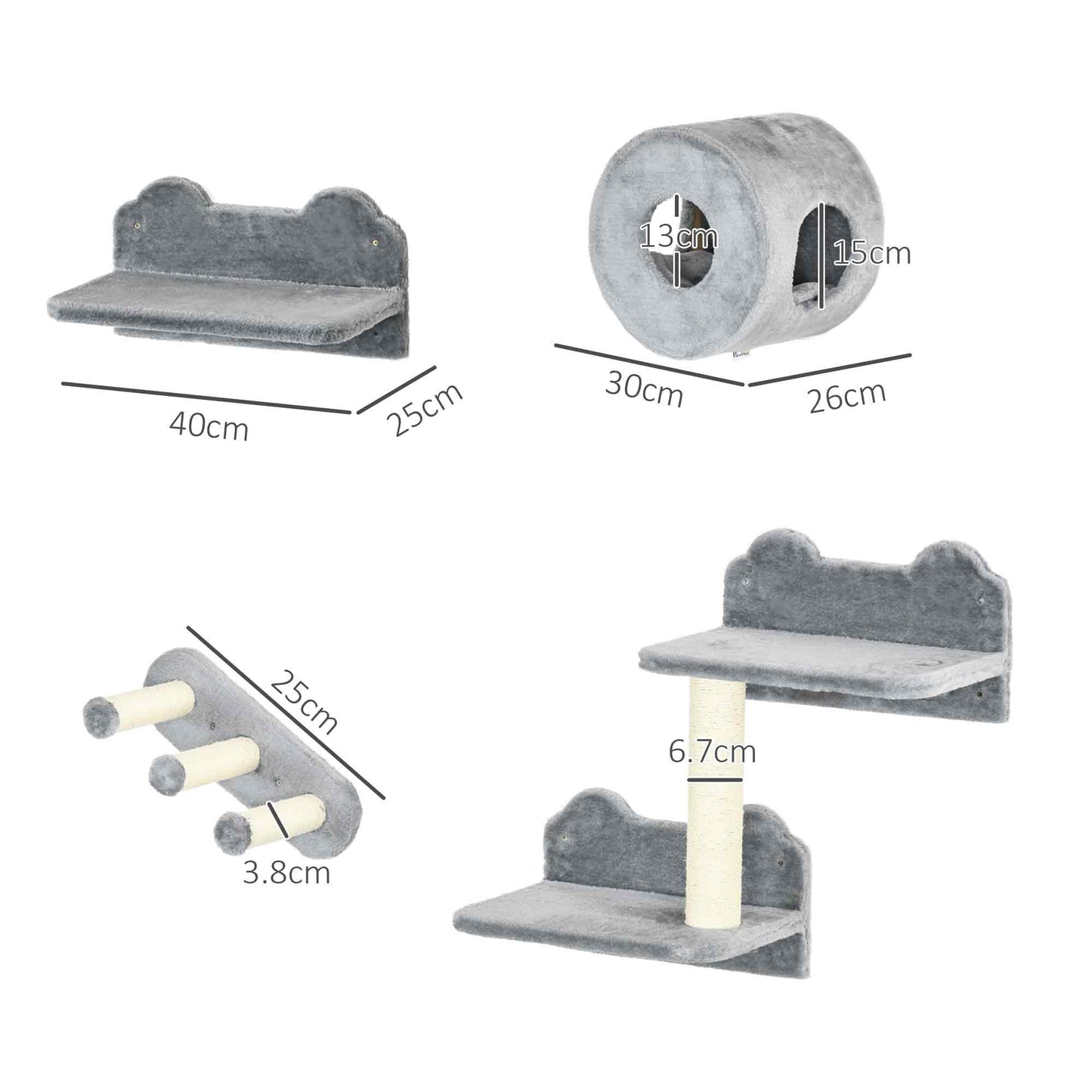 Cat Wall Furniture with Platforms, Steps, Perch, Cat House - Grey