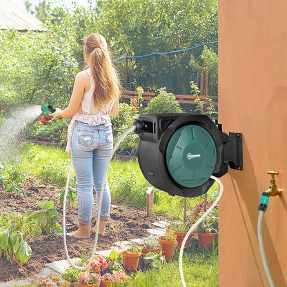 Retractable Hose Reel Wall Mounted with Lock, Black
