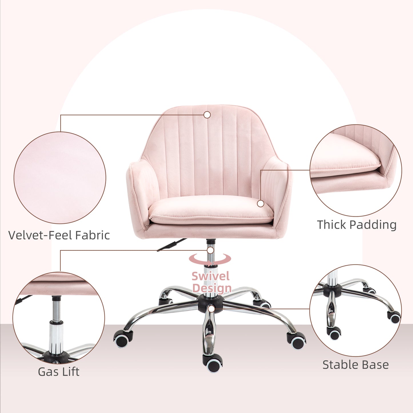 Office Chair, Swivel Desk Chair w/ Adjustable Height, Pink