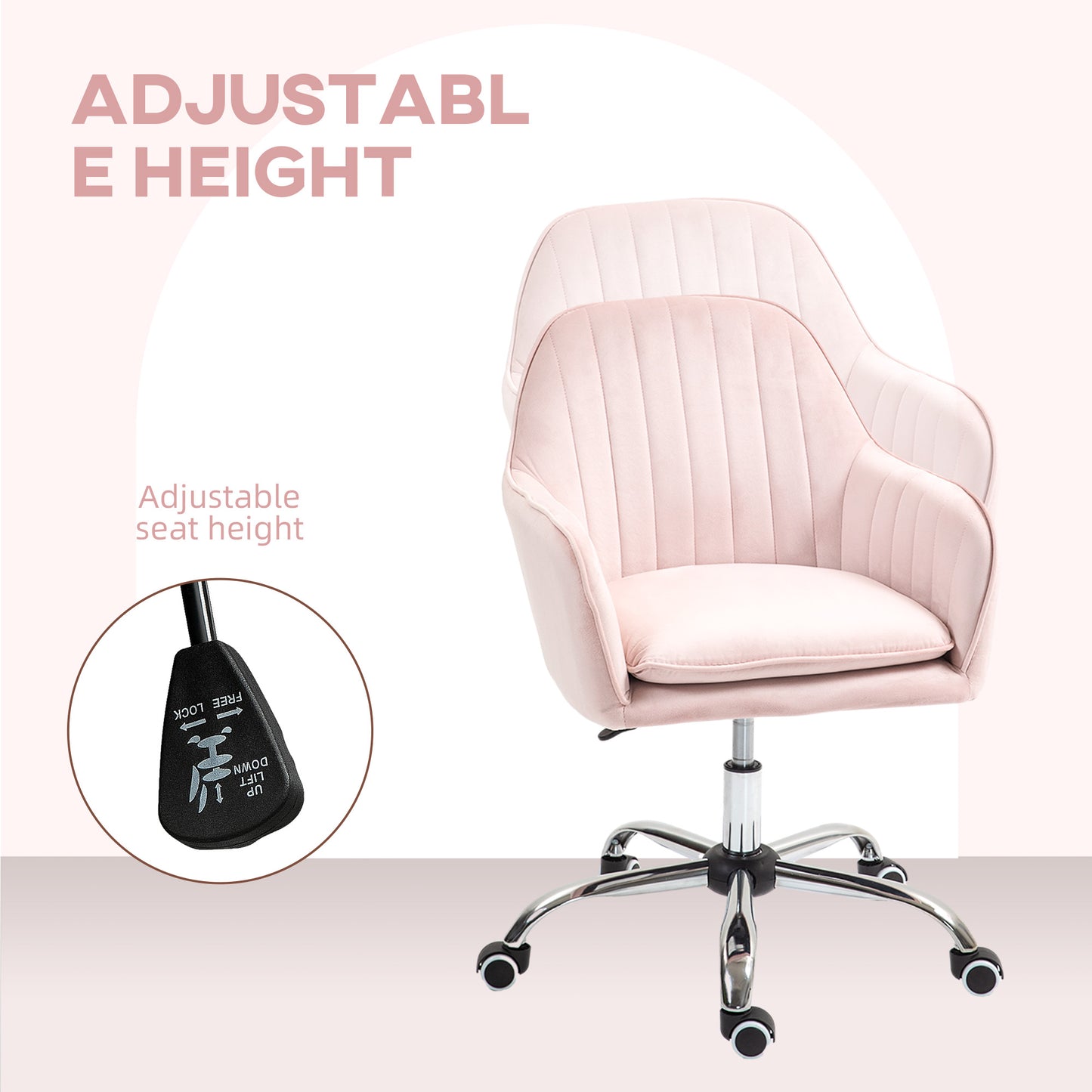 Office Chair, Swivel Desk Chair w/ Adjustable Height, Pink