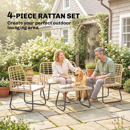Rattan Garden Furniture Set, 4 Piece Outdoor Patio Furniture