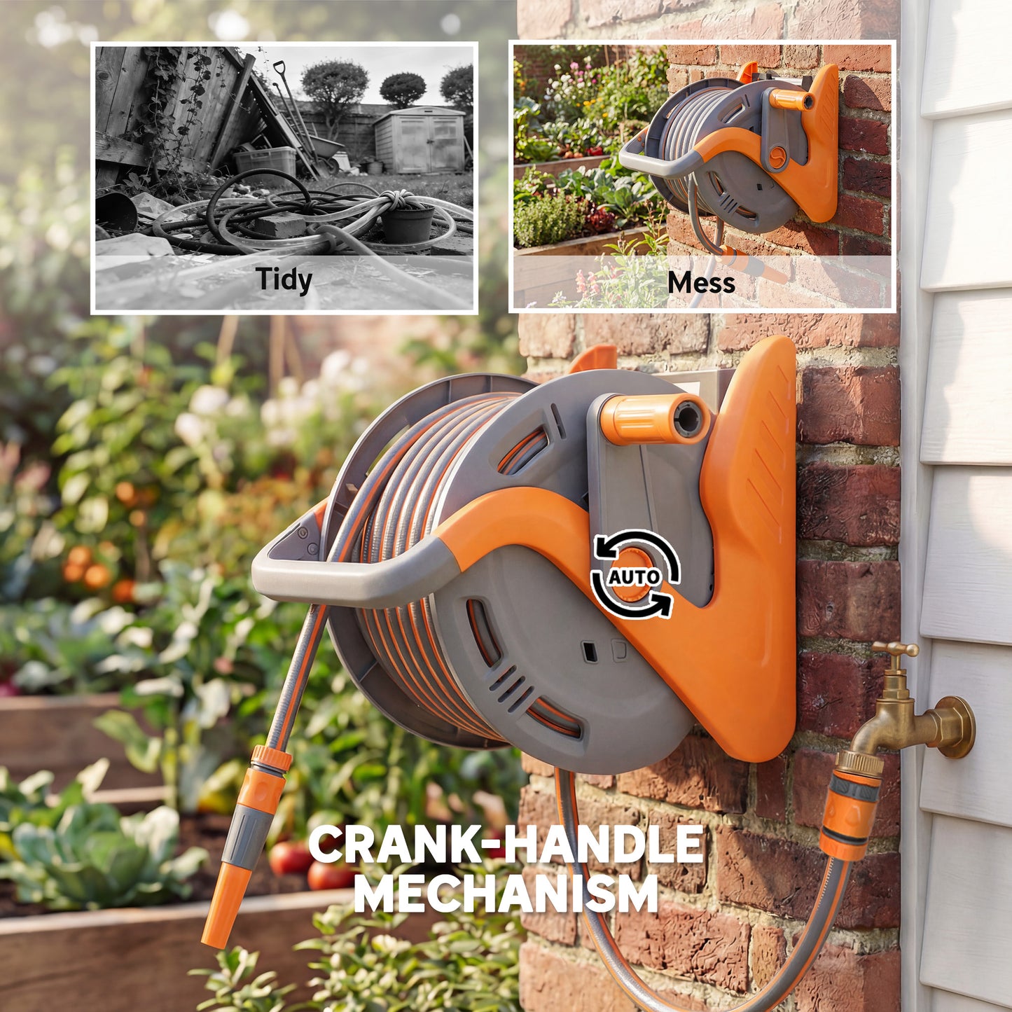Portable Garden Hose Reel, 20+2 m Wall Mounted Hose Reel