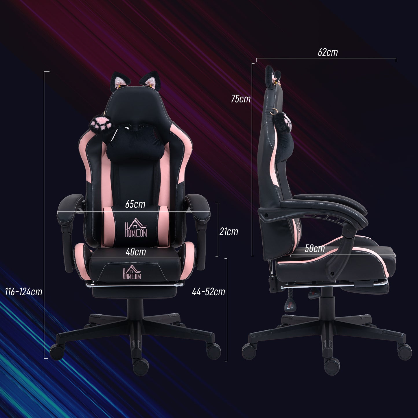 Gaming Chair with Footrest, Reclining Computer Chair, Black