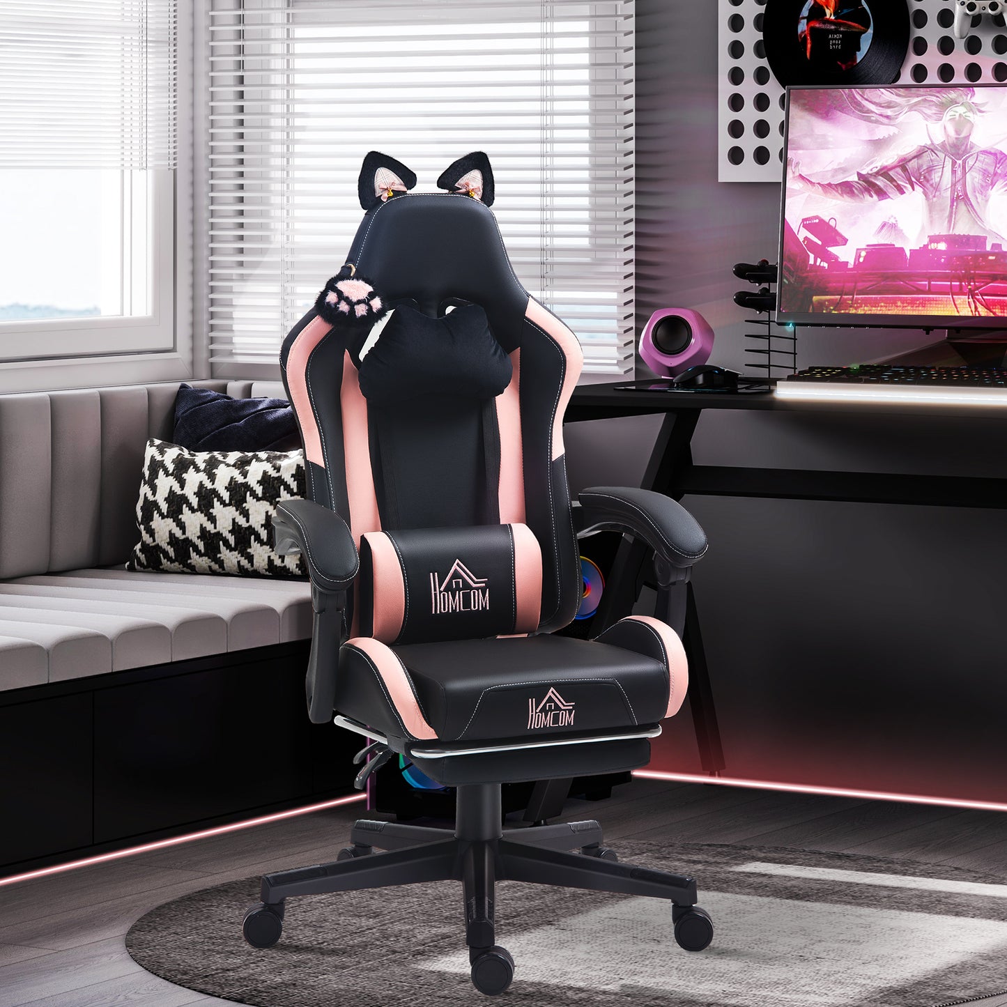Gaming Chair with Footrest, Reclining Computer Chair, Black