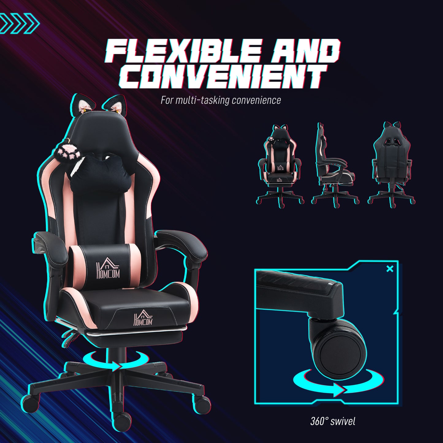 Gaming Chair with Footrest, Reclining Computer Chair, Black
