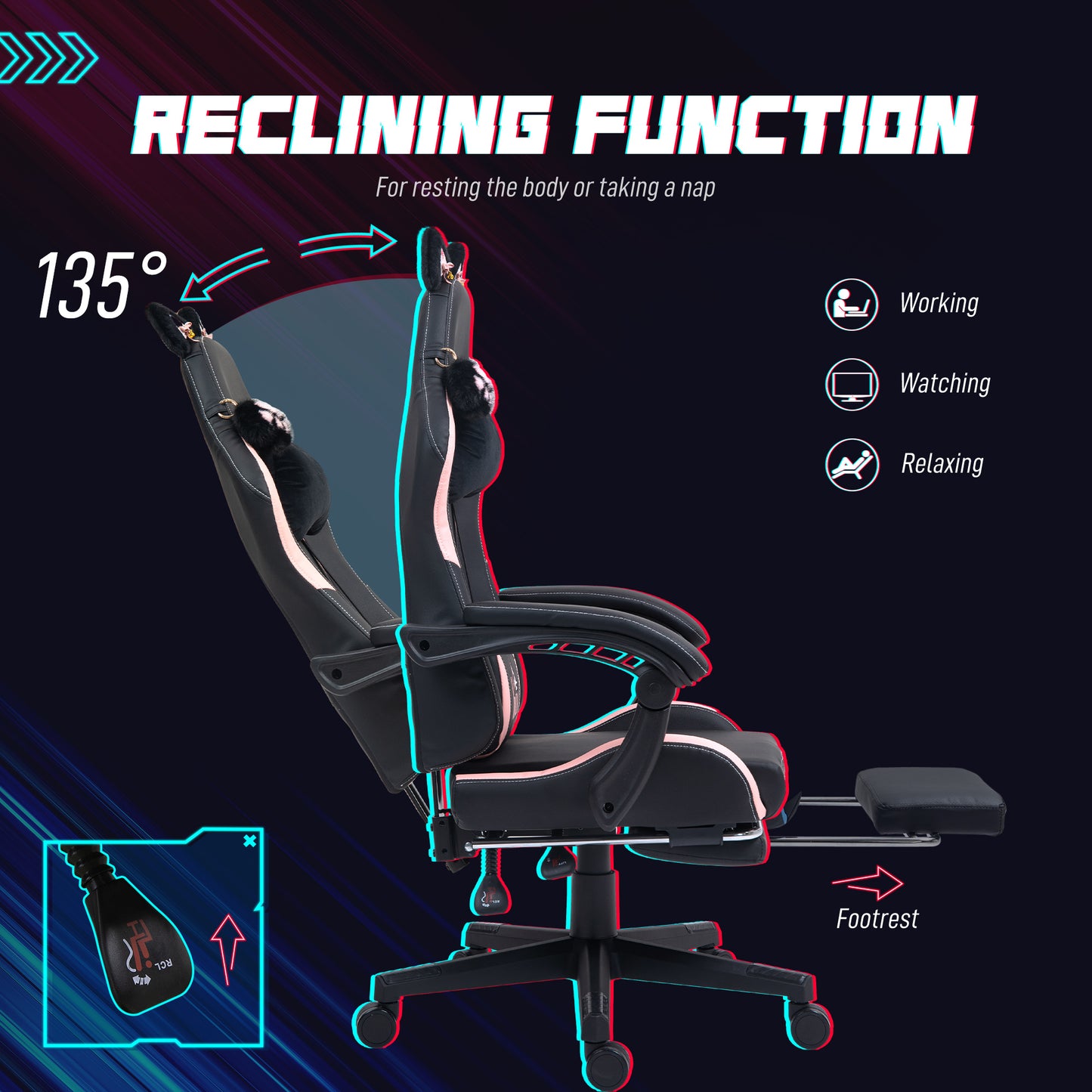 Gaming Chair with Footrest, Reclining Computer Chair, Black