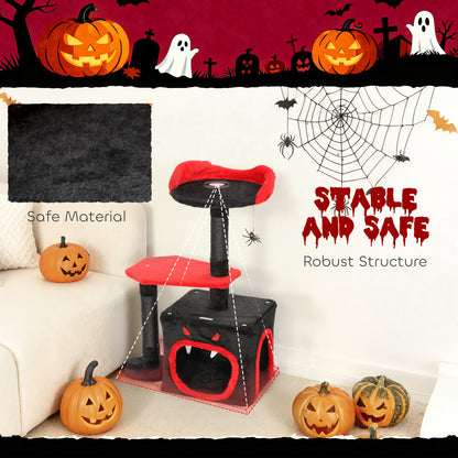 Gothic Cat Tree, Multilevel Cat Climbing Tower with Scratching Posts, Devil-Face Condo, Platform, Bed and Spider Toy, 83cm Indoor Kitty Activity Centre, Black, Halloween