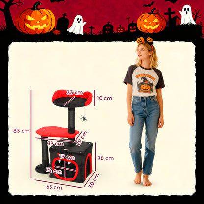 Gothic Cat Tree, Multilevel Cat Climbing Tower with Scratching Posts, Devil-Face Condo, Platform, Bed and Spider Toy, 83cm Indoor Kitty Activity Centre, Black, Halloween