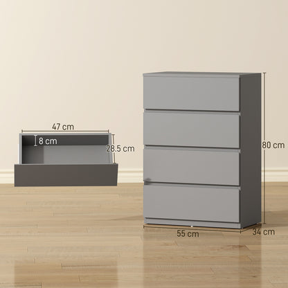 Bedroom Chest of Drawers, 4 Drawers Dresser, Drawer Unit, Grey
