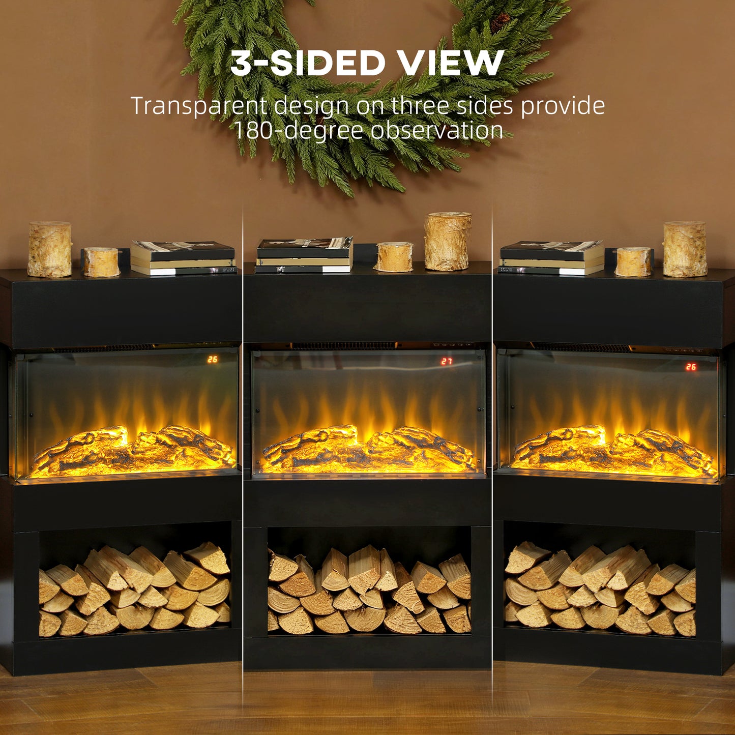 1000W/2000W Electric Fire and Mantel with Remote & Timer, Black