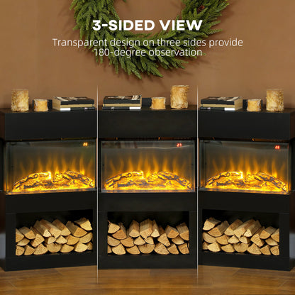 1000W/2000W Electric Fire and Mantel with Remote & Timer, Black