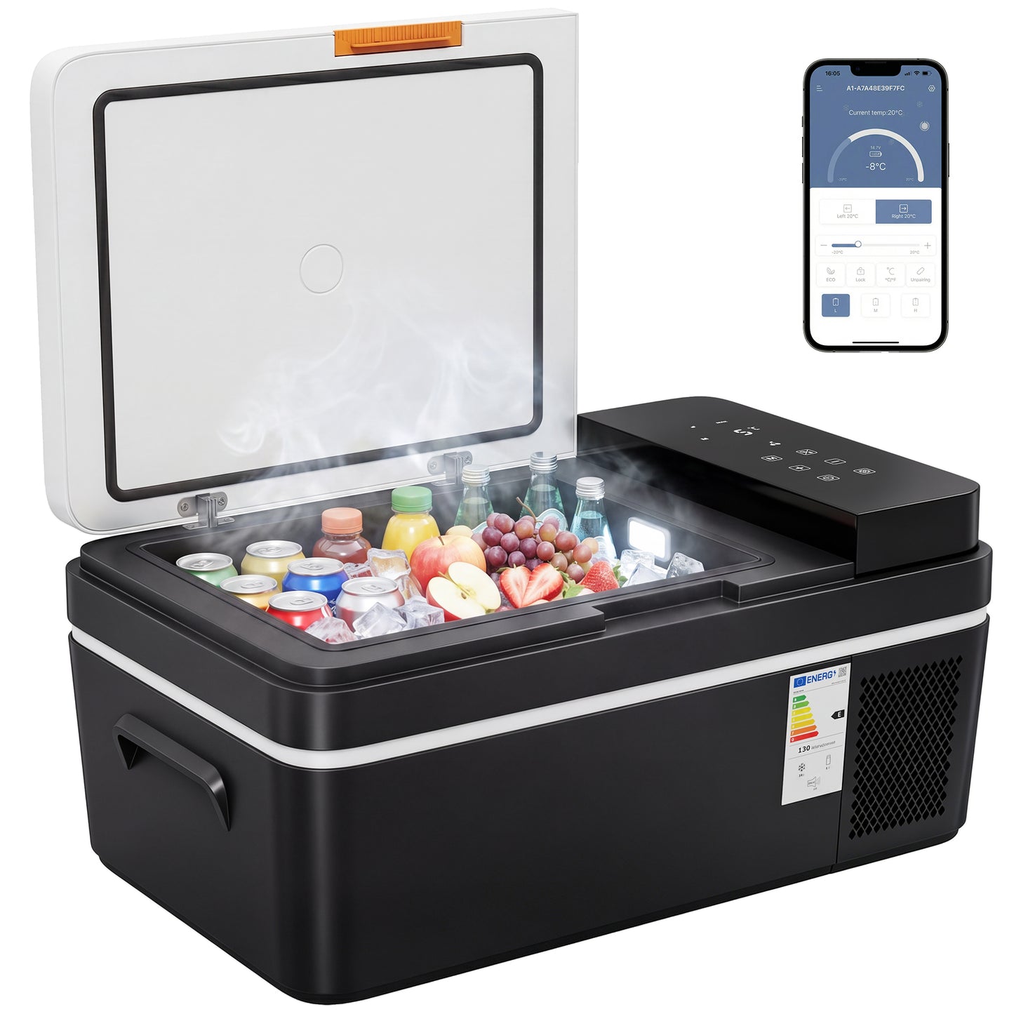 20L Compressor Car Fridge Freezer, Camping Refrigerator with App Control, 12/24V DC and 100-240V AC, Portable Electric Cool Box for Truck SUV Travel Camping, Black