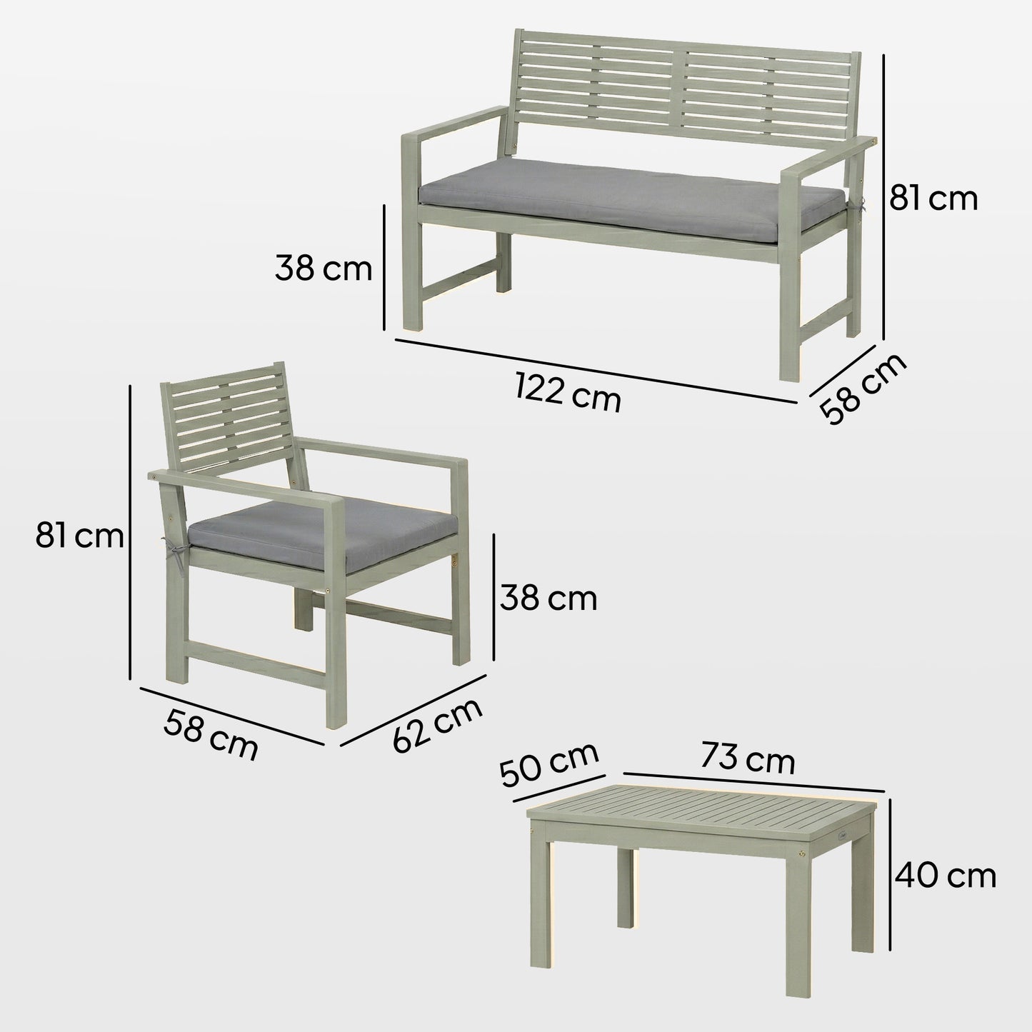 4 Seater Wooden Garden Furniture Set with Loveseat, Chairs, Table