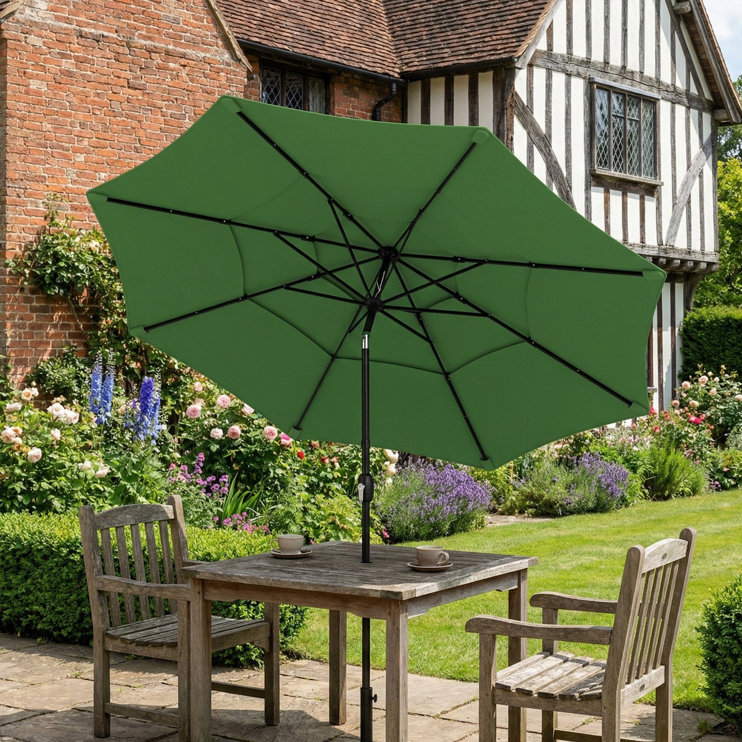 Garden Parasol, Outdoor Umbrella with Tilt Function, Green
