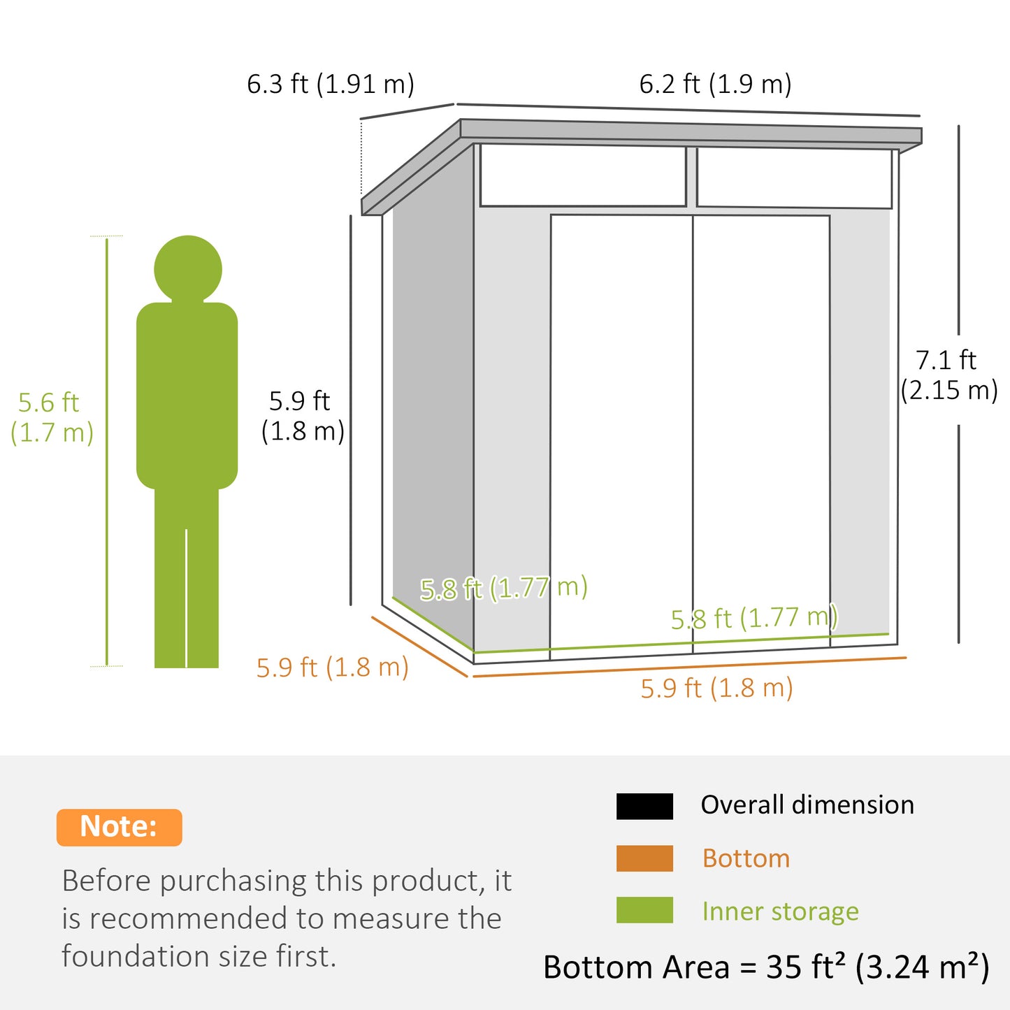 6 x 6ft Plastic Garden Shed with Windows and Air Vents, Light Grey