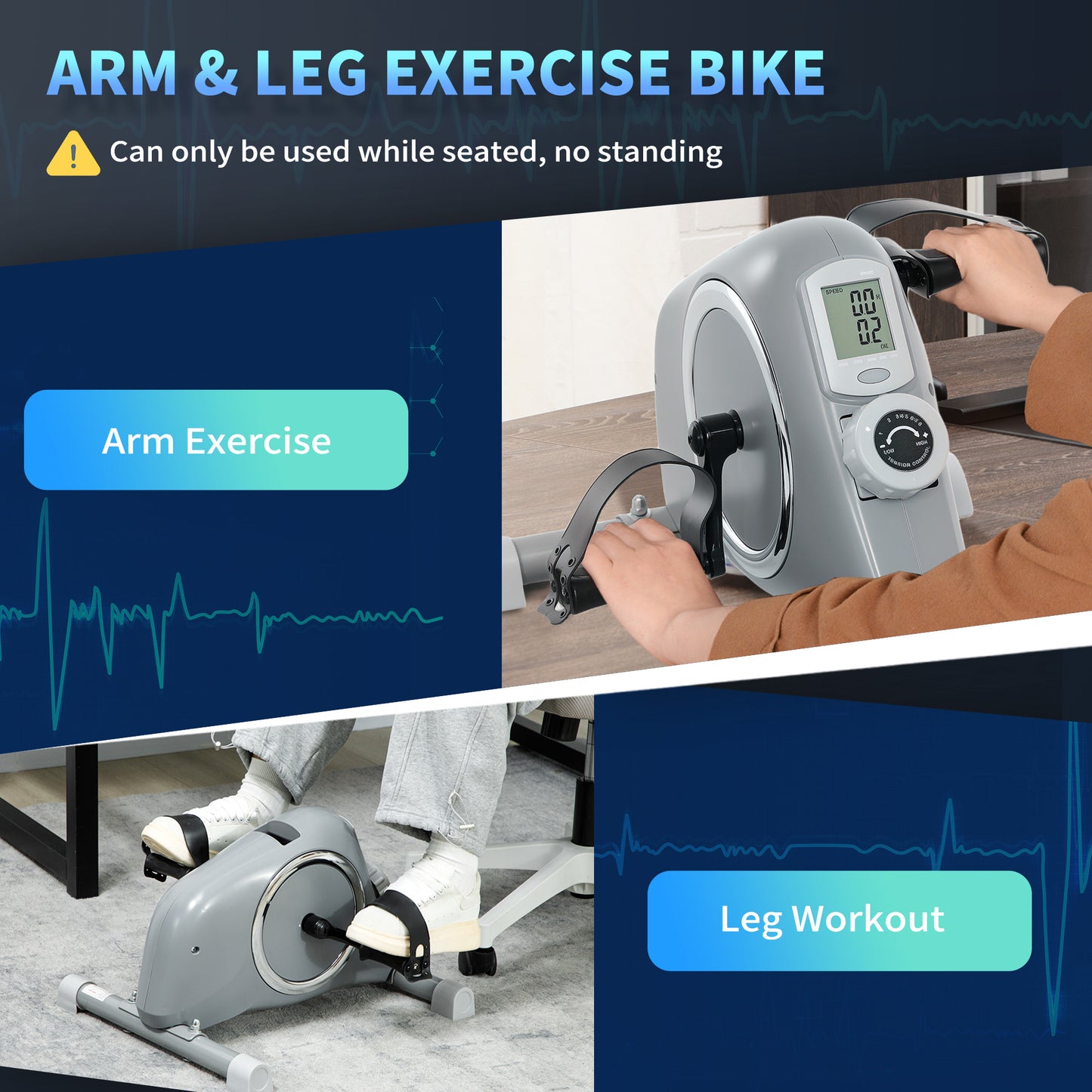 Pedal Exerciser with 8-Level Magnetic Resistance, Grey