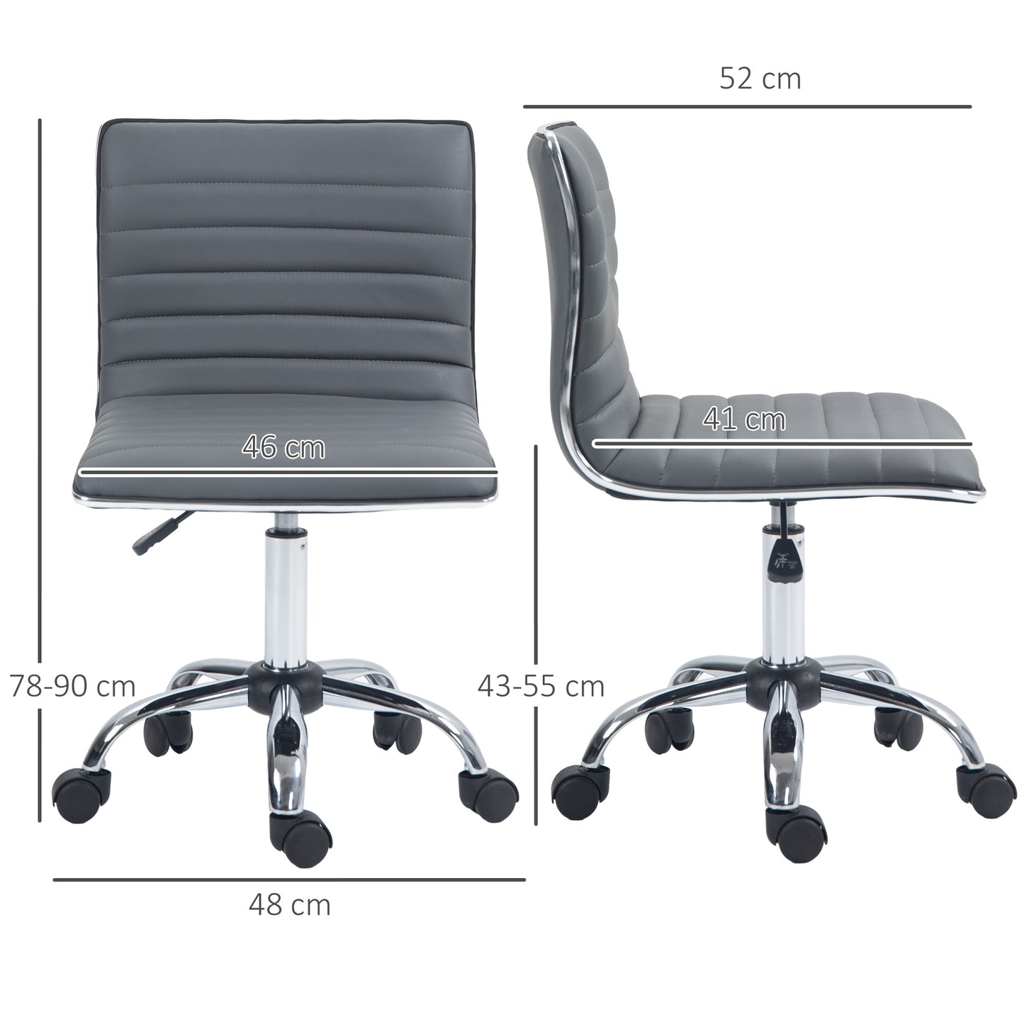Adjustable Swivel Office Chair with Armless Mid-Back in PU Leather and Chrome Base - Grey