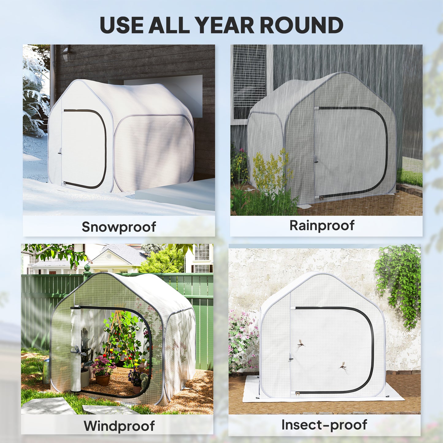 Mini Pop Up Greenhouse w/ Reinforced PE Cover, Zipper Door, White